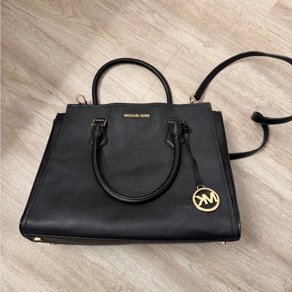 Michael Kors Black Satchel with Gold Accents